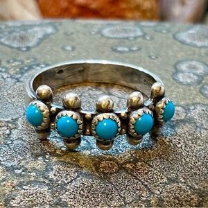 Bell Trading 1960s Navajo Sterling Turquoise Needlepoint Snake Eye Ring Sz 6